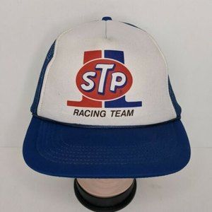 Vintage STP Racing Team Trucker Hat Red White & Blue Motor Oil Snapback Cap